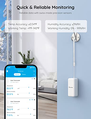 Govee Hygrometer Thermometer 3 Pack, Mini Humidity Sensor with Gateway | Indoor wireless smart temperature humidity monitor with APP alert, export 2-yr data, remote control for home/greenhouse - style: BT Gateway + 3 Sensors