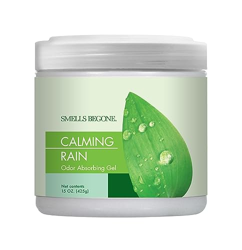 SMELLS BEGONE 15oz Gel Odor Eliminator - Absorb & Remove Tough Odors in Pet Areas, Bathrooms, Basements, Garage, Cars, RVs & Boats - Eliminate Odors Quickly (1-Pack, Calming Rain) - size: 15 Ounce (Pack of 1)
