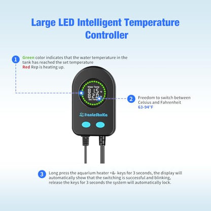300W Submersible Fish Tank Heater for 40-70 Gallon with Auto Shut-Off When Leaving Water—Aquarium Heater, Dry-Burn & Overheat Protection, Smart LED Display for Freshwater Saltwater Turtle - size: 300W