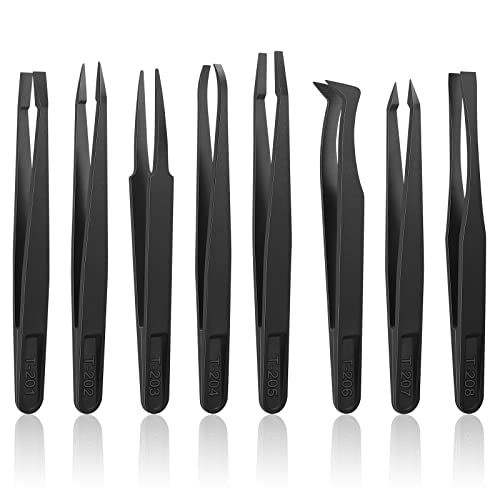 8 Pieces Carnivorous Plant Fly Trap Feeding Tweezers Food Tongs 8 Styles Black Tongs Carbon Fiber Food Tweezers for Pitcher Plants Butterwort Mealworm Feeding, 4.7 Inch Long
