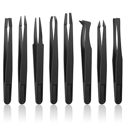 8 Pieces Carnivorous Plant Fly Trap Feeding Tweezers Food Tongs 8 Styles Black Tongs Carbon Fiber Food Tweezers for Pitcher Plants Butterwort Mealworm Feeding, 4.7 Inch Long
