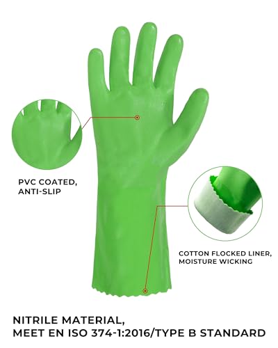 HANDLANDY Chemical Gloves, Heavy Duty Cleaning Gloves - color: Green (6 Pair), size: Medium