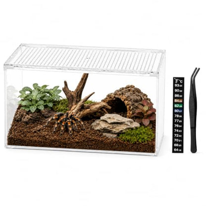 Large Clear Acrylic Jumping Spider Enclosure, 11.8 x 7.9 x 5.9 in | Suitable for tarantulas, spiders, mantises, beetles, and small reptiles, Wide opening design for feeding and cleaning