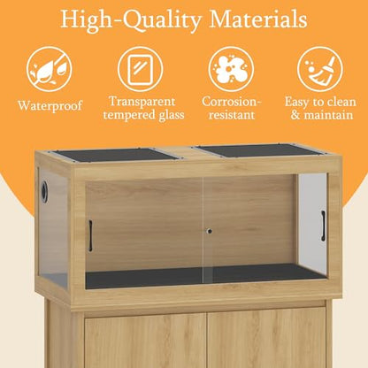 120 Gallon Reptile Tank, Terrarium Tank with Stand | Large Reptile Enclosure with Storage Cabinet,Wire Mesh Top and Wire Threading Holes,Spring Lock for Bread Dragon,Gecko