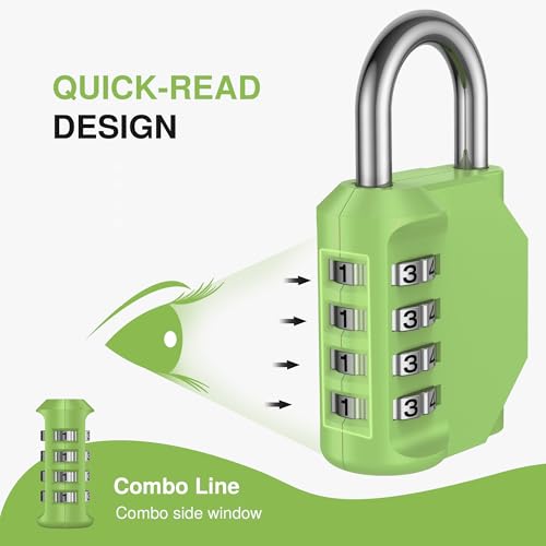 Puroma 1 Combination Lock Locker 4 Digits Combo Padlock Gym Yellow-Green | For School Gate Fence Toolbox Hasp Storage, Outdoor, Resettable, Weatherproof, Side Window, Crack Cut Resist, Hardened Steel - color: Yellow-Green
