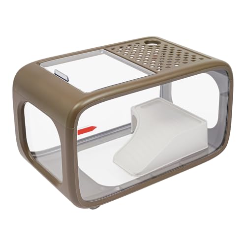 Desktop Fish Tank, 3.2Gal Small Betta Fish & Turtle Tanks, Aquarium Bowl with Detachable Basking Platform, Multi-Functional Areas Aquascape Tanks for Fish Terrapin Frog Shrimp Crab (Brown) - color: Brown