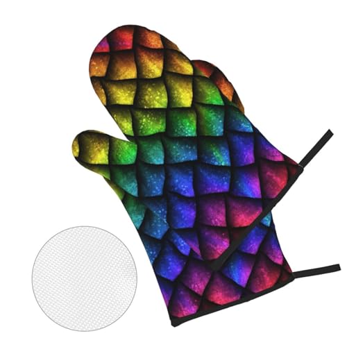 Dragon Scales Reptile Skin Heat Resistant Oven Mitts and Pot Holders Set of 4-500°f Protection Utensil Pocket for Grilling, Baking, Cooking