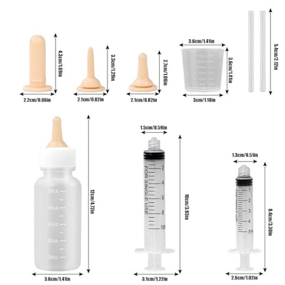 Suxgumoe Pet Feeding Bottle Set, Feeding Silicone Nipple with Bottle and Syringes, Reusable Pet Nursing Kits Feeding Tools for Rabbits, Small Animals (1 Bottle+3 Nipples+2 Syringes + 1 Measuring Cup) - color: 1 Bottle+3 Nipples+2 Syringes + 1 measuring cu