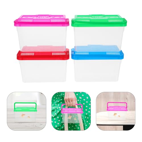 GANAZONO 4pcs Mini Transparent Fish Breeding Box with Handle Small Aquarium Pet Carrier Plastic Container for Reptile Habitat and Observation