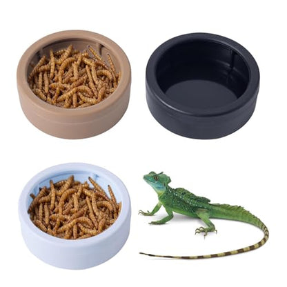 Reptile Water Bowl | 3-Piece Mealworm Feeder Cups | Reptile Food Dish Bowl - for Gecko Bearded Dragon Lizards Hermit Crab Snail Pet Store Terrarium Tank
