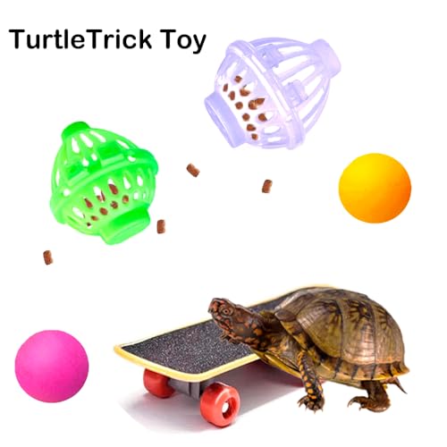 7 pcs Tortoise Treat Ball and Training Skateboard Toy Set Turtle Feeder Ball Funny Aquatic Turtle Enrichment Toys Aquarium Feed Toy Tortoise Feeding Balls Vegetable Grass for Small Animals