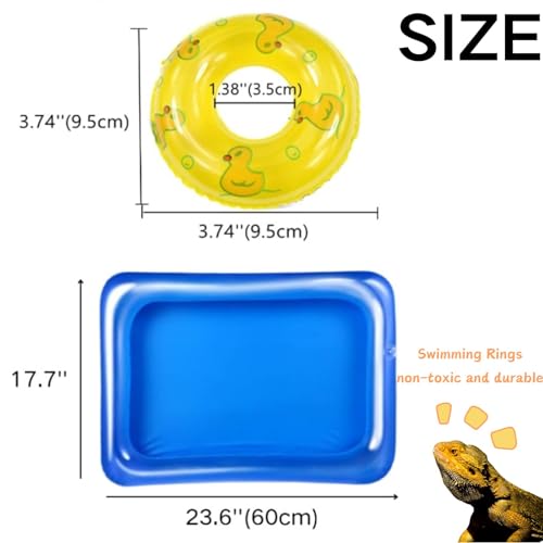 Small Animal Swimming Pool with Inflatable Float Set - Inflatable Reptile Bathing Swimming Pool Bath Tub Reptile Swim Float Ring for Lizard Amphibians Grooming Health Supplies (Blue)