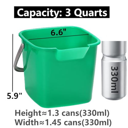 Peohud 4 Pack Sanitizing Buckets, 3 Quart Small Cleaning Buckets, Square Detergent Pail with Spout and Handle, Plastic Utility Bucket for Home Kitchen School Offices Commercial Use, Green