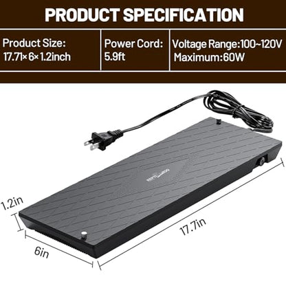 REPTI ZOO Reptile Heat Panel Adjustable Temperature Reptile Heating Plate, Mountable Under Lid, for Hermit Crabs/Leopard Geckos/Turtles/Snakes/Lizards - size: 6" X 18"