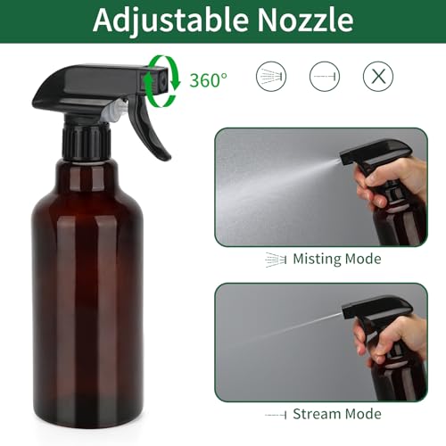 Glass Spray Bottles 16.9oz/500ml 2 Pack Brown Empty Spray Bottle | Mist/Stream Heavy Duty, Water Spraying Bottle, for Cleaning, Cooking Solutions, Hair Care, Including a funnel and two lid - color: B-Brown