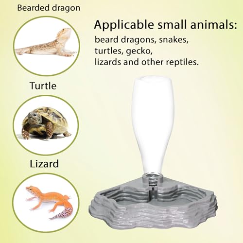 Automatic Reptile Water Dish 13.5Oz Reptile Water Bowl Bearded Dragon Leopard Gecko Snake Lizard Terrarium Tank Accessories… (Grey) - color: grey