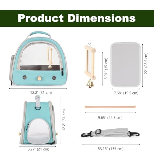 Portable Parrot Travel Cage Carrier with Small Swing Toy&Cage Colorful Toys Set Small Bird Parakeet Bag with Standing Perch Bird Carry Transport Bag (Green, Carrier/Mirror) - color: Green, size: 1.0"L x 1.0"W x 1.0"H
