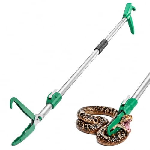 92" Extendable Snake Grabber Reptile Tongs Rattle Snake Catcher | Wide Jaw Handling Tool with Lock and Comfortable Grip - size: 92 inch