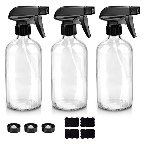 Worldgsb Glass Spray Bottles, 16oz Clear Glass Spray Bottles with Labels & Adjustable Nozzle, Reusable Containers for Cleaning, BBQ, Food, Plants, Alcohol, Essential Oils(3 Pack) - color: Clear, style: 3 Pack