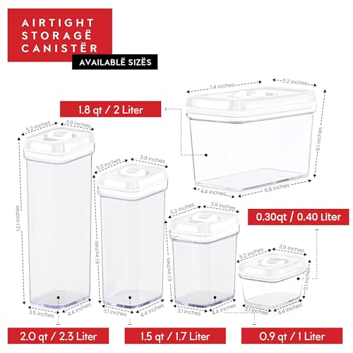 DWËLLZA KITCHEN Airtight Food Storage Containers with White Lids 2L - 4 Pc Clear Plastic Pantry Snacks Kitchen Container, Baking Supplies, 4LB Sugar & Flour Canister BPA-Free - color: 04 - 2 Liters (Set of 4)