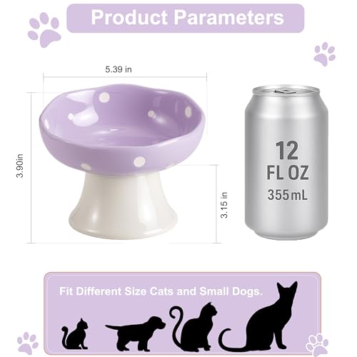 Purple Mushroom Cat Bowl, Elevated Ceramic Bowl for Cats | Elevated, Ceramic, Whisker Friendly, Wide Opening, Dishwasher Safe,durable - color: Purple
