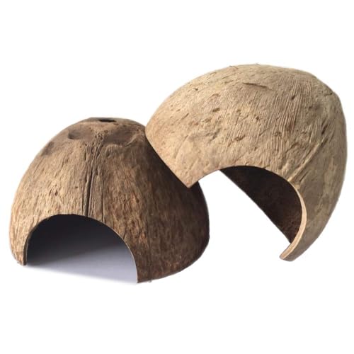PINVNBY 2 PCS Natural Coconut Reptile Hideouts Lizard Coco Hut Hermit Crab Hut Aquarium Fish Hide Cave Spider Snail Climber Toys - size: 2 PCS Smooth Surface