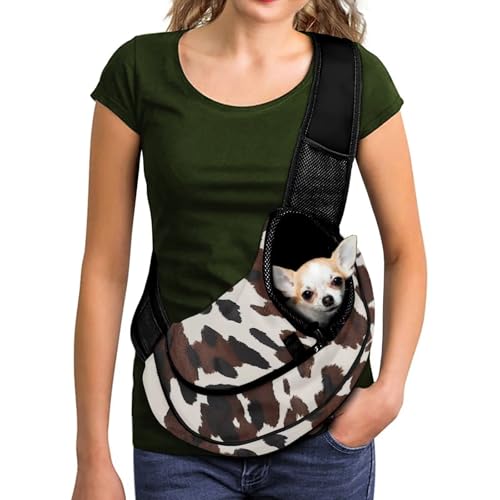 COEQINE Dog Carrier Sling for Small Dogs Cat Hands-Free Brown Desert Camo Dunes Front View Mesh Bag Hiking Essential - color: Brown Desert Camo Brown