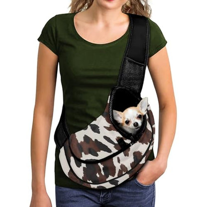 COEQINE Dog Carrier Sling for Small Dogs Cat Hands-Free Brown Desert Camo Dunes Front View Mesh Bag Hiking Essential - color: Brown Desert Camo Brown