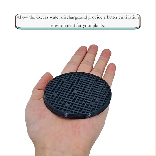 HAHIYO 10PCs 3.4Inch/8.5cm Black Round PP Plastic Flower Pot Hole Mesh Pad Bottom Grid Mat Bonsai Drainage mesh Hole Screens Gasket Prevent Soil Loss Breathable Gasket Drainage Netting for Bonsai - size: Round-3.4In-10P