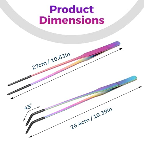 Stainless Steel Reptile Feeding Tweezers (with Non-Slip Rubber Tips) - 10.6-inch Straight & Curved Tweezers for Terrariums - Specialized Feeding Tools for Lizards & Bearded Dragons - 2-Piece Set