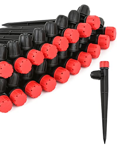 50pcs Drip Irrigation Emitters for 1/4" Tubing, 360 Degree Adjustable Flow | Drippers with Lock Barbed, 5" Arrow Stake, Irrigation Drippers for Diy Garden Watering System Kit - size: 50pcs Drip Emitters with Lock Barbed