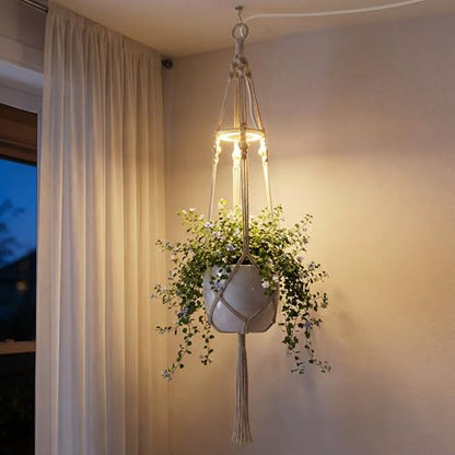 Hanging Plant Grow Lights for Indoor Plants with Timer | Wall Mounted Full Spectrum Pendant Growing Light with Macrame Plant Hanger, Ceiling LED Planta Luz for Potted Plants - size: 1 Pack
