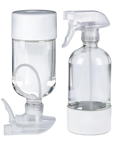 2 Pack 360° Glass Spray Bottles with Silicone Sleeve White | 360° Inverted Spray Nozzle, Gravity Ball Designed for Cleaning Crack & Crevice, Leak-proof and Pressure-Resistant Design - color: White