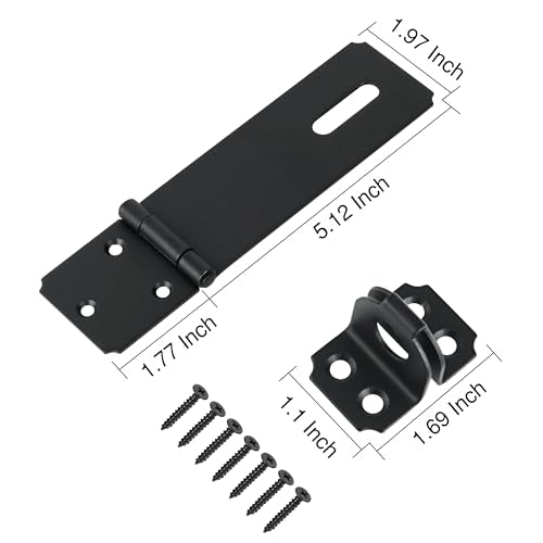 Alise Door Hasp Locks Latch 5 Inch,Packlock Clasp Hasp Lock Latch,Black | SUS304 Stainless Steel Door Latch Hinge Padlock Door Lock for Shed Barn Wooden Fence Chicken Dog Cage Window Cabinet Garage - color: Matte Black, size: 5 Inch