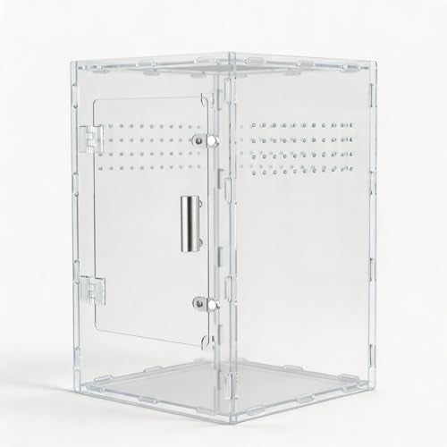 8x8x12 Acrylic Reptile Enclosure - Clear Terrarium Geckos Spiders | Metal mesh top for UVB compatibility with lightweight full-view acrylic construction - size: 8"8"12"