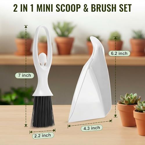 Enhon Mini Soil Scoop and Brush Set for Indoor Plant Repotting | 2 in 1 Plant Scoop Set, Mess Free Repotting, Mini Dustpan and Brush Set, for Succulents, Bonsai & Desktop Plant Care