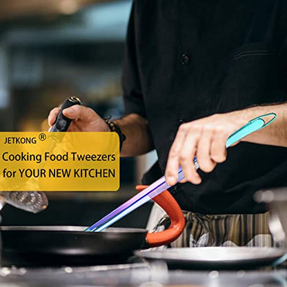 JETKONG 2 Pcs 12-Inch Culinary Tweezers Food Tweezers Kitchen Tweezer Tongs for Cooking (Rainbow) - color: Rainbow, size: 12+12 Inch