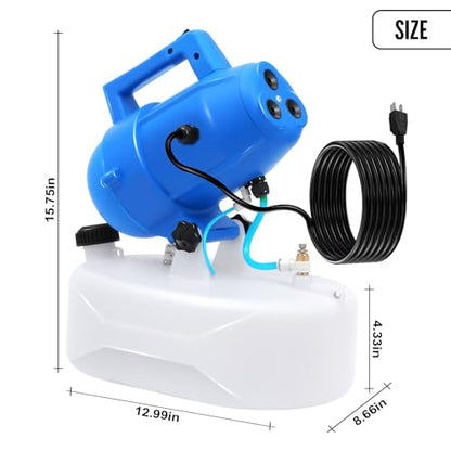 8L(2.1 Gallon) Tank, Portable Electric ULV Cold Fogger 1200W Adjustable Flow Fine Mist Sprayer with Long 17ft Power Cord for Home, Garden, Cleaning