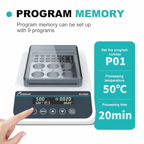 DB100-2P Dry Bath, 100℃ Programmable 0.2mlx96, 1.5mlx35 | Digital thermostatic block heater, heating, RT+5℃ to 100℃, 9 programs, timer, 0.2ml & 1.5ml block, for lab incubation - size: 0.2ml&1.5ml (Dual-Block)