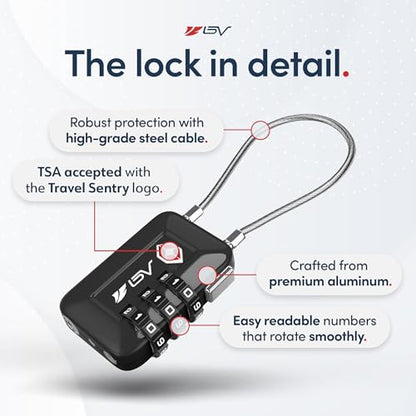 TSA Accepted Luggage Travel Lock, Set-Your-Own Combination Lock for School Gym Locker, Luggage Suitcase Baggage Locks, Filing Cabinets, Toolbox, Case (Black, 4 Pack) - color: Black 4-Pack