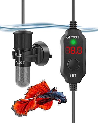AquaMiracle Mini Aquarium Heater 10W Small Fish Tank Heater for 1-2 Gal Tanks, Digital Display Thermostat Betta Heater with Dry-Run & Overheat Protection, Memory Function - size: ≤ 2 Gal Tanks
