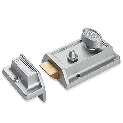 Night Latch Deadbolt Rim Lock,Antique Locks with Keys for Front Door in Silver Finish - color: Silver