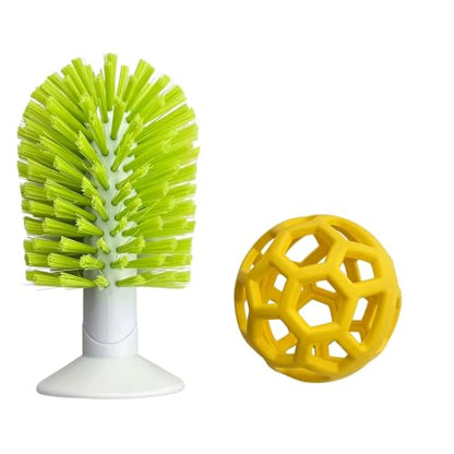 Turtle Cleaning & Feeding Kit: 2 Pcs Shell Scrubber Brush with Suction Cup and Interactive Feeder Ball for Aquatic Turtles and Tortoises