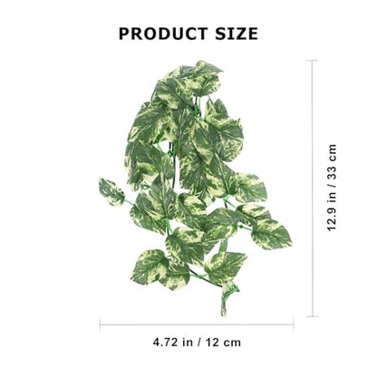 3pcs Reptile Habitat Artificial Vine Plants with Suction Cups, Leaf Green 12-inch and Two 30cm Vines, Terrarium Decor for Lizards, Geckos, and Snakes