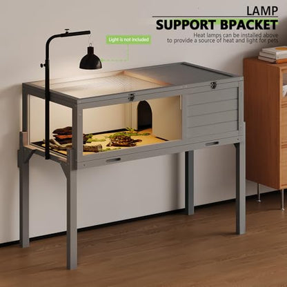 PRETZI Tortoise Habitat with Adjustable Lamp Holder | Tortoise Enclosure with Adjustable Lamp Holder, Wooden Turtle Enclosure Indoor/Outdoor for Small Animals with Detachable Legs
