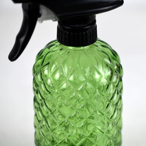 12Oz Glass Plant Spray Bottle, Gem Pattern Glass Sprayer, Watering Can with Black Plastic Top Pump, Handheld Watering Can for Indoor Outdoor Potted Plants and Greenery (Green) - color: Green