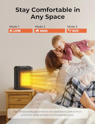 1500W Ceramic Space Heater, Digital Thermostat Indoor Heater, Black | 2S heat, ECO mode, 24H timer, 59-95F control, child lock, ETL tip-over and overheat safety - color: BLACK-R