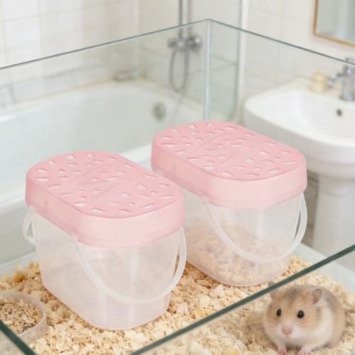 2pcs Small Pet Cages and Reptile Containers Portable Turtle Carrying Cases Medium Pink Handheld Outdoor Travel Hamster Boxes