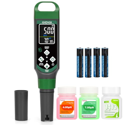 Hydroponic Nutrient Tester pH Meter, Digital TDS PPM Meter for Water | ATC/AAA Battery/Calibration Kit/pH Reset, 4 in 1 EC TDS Hydroponic pH Kit for DWC/NFT/Aeroponic Systems Hydroponic Garden