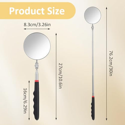 Telescoping Inspection Mirror, 360 Rotation Flexible Inspection Mirror Circular Inspection Mirror with Retractable Handle Round Inspection Mirrors for Checking Vehicle Condition(Dia-3 Inch) - size: Dia-3 Inch